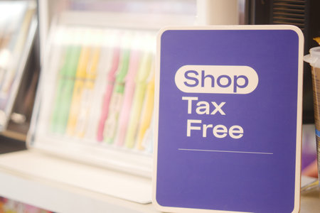 shop tax free text duty free shop sign on shop windowの写真素材