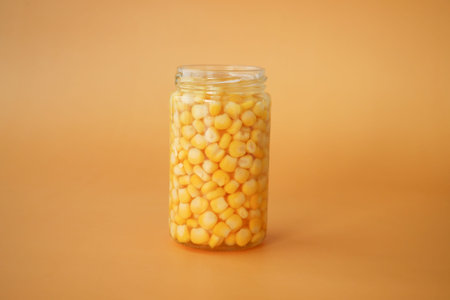 canned sweet corn close up .の写真素材