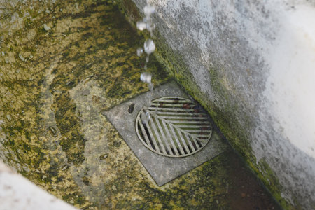 A Comprehensive Drainage System with Water Flowing Feature in an Urban Urban Settingの写真素材