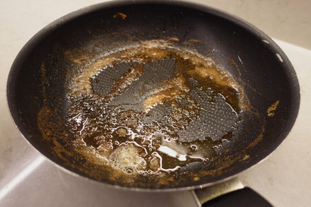 A Dirty Frying Pan top viewの写真素材