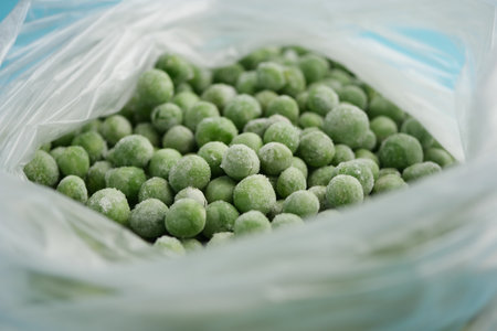 Frozen Green Peas Available in a Convenient Bag They are Fresh and Ready to Cook and Enjoyの写真素材