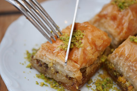 arabic dessert baklava on a plateの写真素材