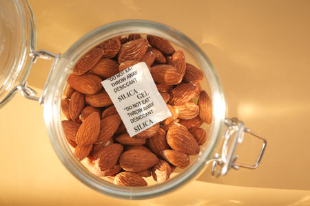 Packet With Silica Gel in a almond nut jarの写真素材