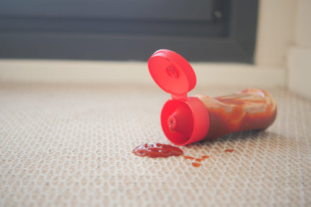 Tomato stain on a carpet indoors,