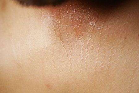 closeup of sweat on bodyの写真素材