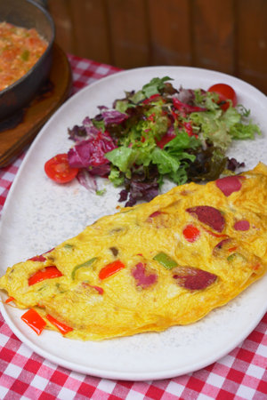 Egg Omelette on tableの写真素材