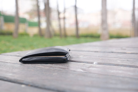 left wallet on a benchの写真素材