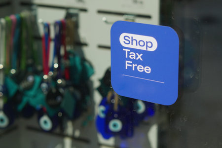 shop tax free text duty free shop sign on shop window