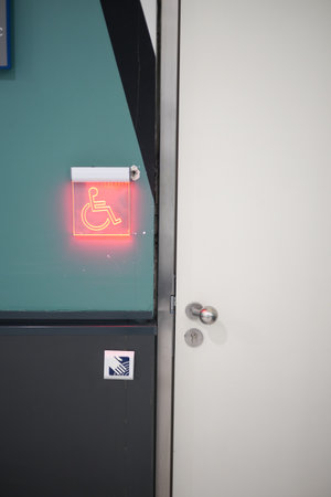 Signage for Accessible Restrooms with the universal Handicap Symbol for easy identificationの写真素材