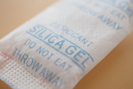 Packet With Silica Gel on table ,の写真素材