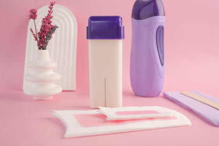 Aesthetic Waxing Kit featuring Applicator and Strips set on a Pink Backgroundの写真素材