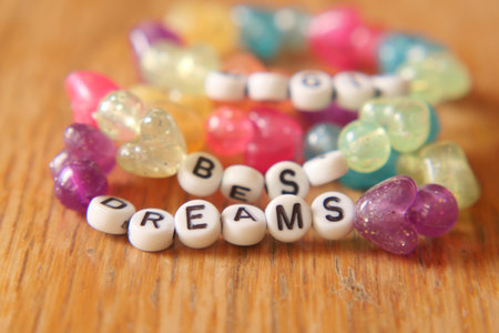 Colorful Beaded Bracelets with Uplifting Inspirational Messagesの写真素材
