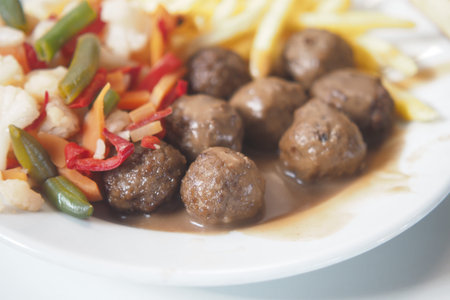closeup of meatballs on a plateの写真素材