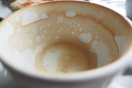 top view of empty coffee cup on table ,の写真素材