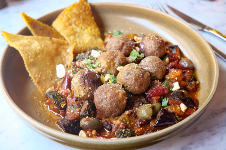closeup of meatballs on a plateの写真素材