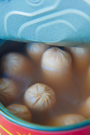 top view of dumplings in a tin containerの写真素材