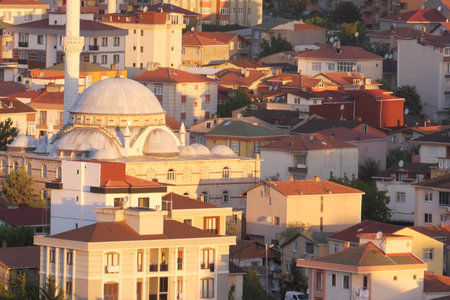 Stunning panoramic view of a traditional Turkish cityscape with mosqueの写真素材