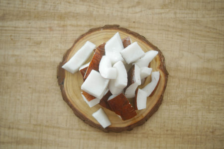 slice of coconut on a table clothの写真素材