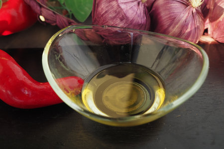 Mixed assorted ingredients with oil for cooking and meal prepの写真素材