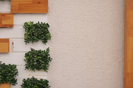 Modern Wall Dcor with Greenery and Textured Backgroundの写真素材