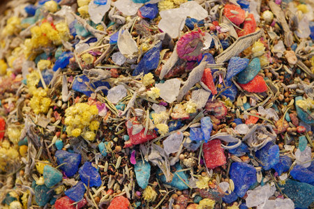 A vibrant herbal and mineral mix ideal for crafts and decorationの写真素材
