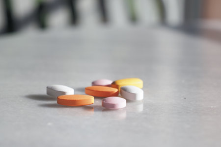 An Array of Assorted Vitamins and Medications on tableの写真素材
