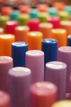 nail polish collection display at shop shelf ,の写真素材