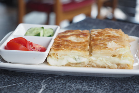 Traditional Turkish Cuisine Pastries borek on a plateの写真素材