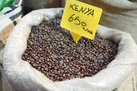 A bag of coffee beans selling at istanbul marketの写真素材