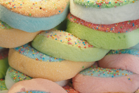 Delightful and Colorful Sweet Marshmallow Treats Encrusted with Sprinklesの写真素材