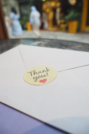 An Elegant Thank You Card featuring a delightful Heart Sticker in CloseUpの写真素材