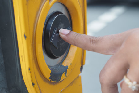 close up of crossing signal buttonの写真素材
