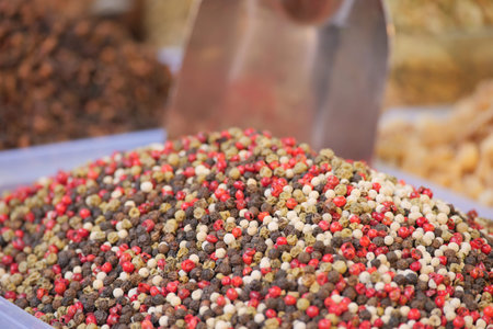 A Beautiful and Colorful Array of Mixed Peppercorns Available in Market