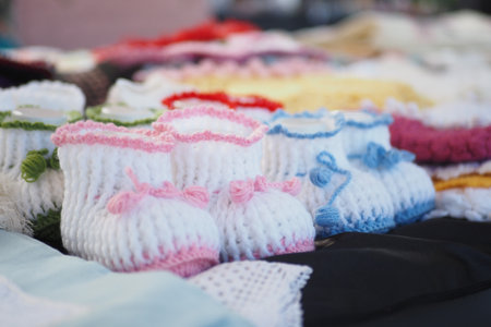 Handcrafted Baby Booties Available in Various Attractive Colors and Patternsの写真素材