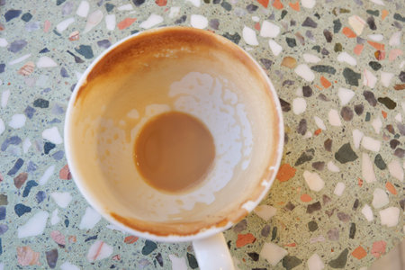 top view of empty coffee cup on table ,