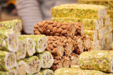 Turkish traditional sweet Turkish delight sold in the marketの写真素材