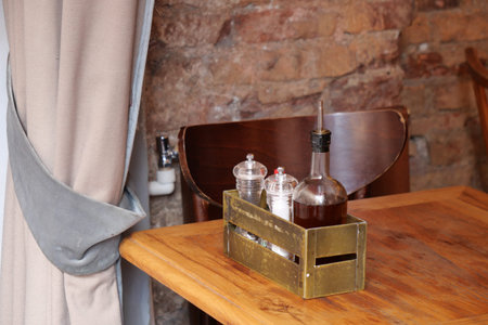 Condiments and sauce displayed on a rustic wooden table