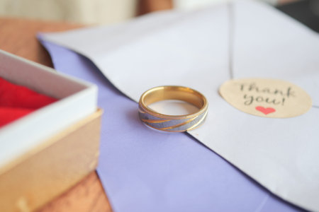 An Elegant Wedding Ring Beautifully Presented on a Gift Accompanied by a Thank You Note