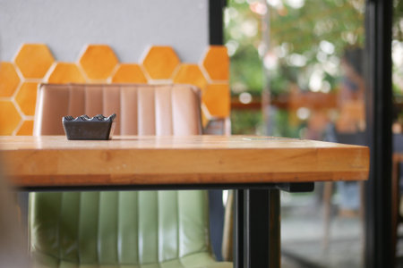 Modern cafe interior with stylish seating and decorの写真素材