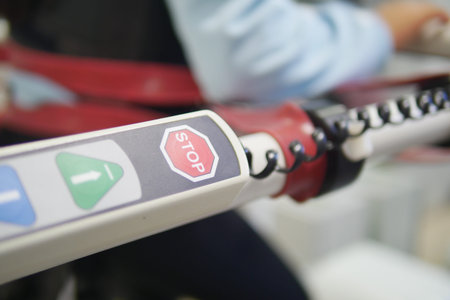 Control panel showing stop button on industrial equipment