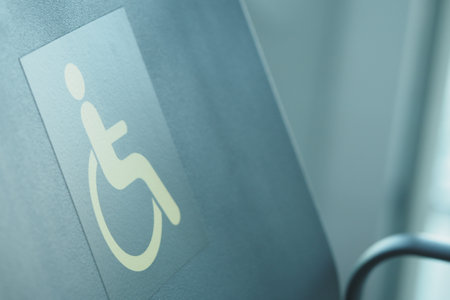 A sign indicating accessible seating for passengers with disabilitiesの写真素材
