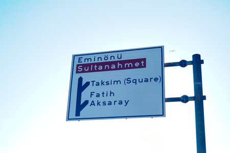 Directional sign guiding visitors to major Istanbul locationsの写真素材