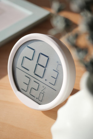 Indoor digital thermometer for temp and humidity readingsの写真素材