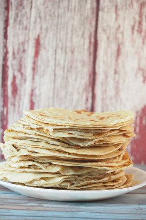 stack of chapati on a plateの写真素材