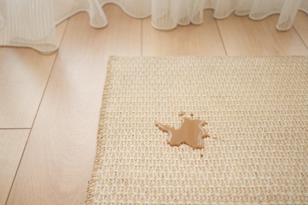 Melted chocolate on a woven mat in a cozy interior spaceの写真素材