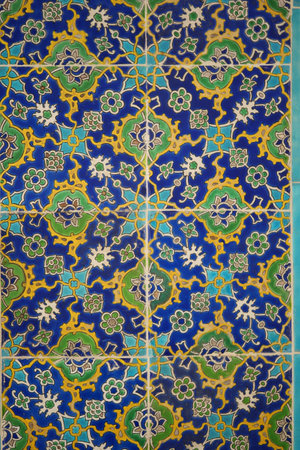 Colorful mosaic tile pattern in a traditional architecture settingの写真素材
