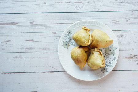 top view of singara on a plateの写真素材