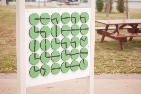 Interactive clock display in a public park encourages learningの写真素材