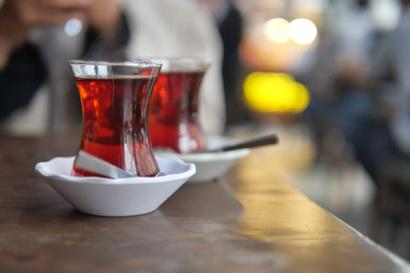 Enjoying Turkish tea in a cozy cafe atmosphere todayの写真素材