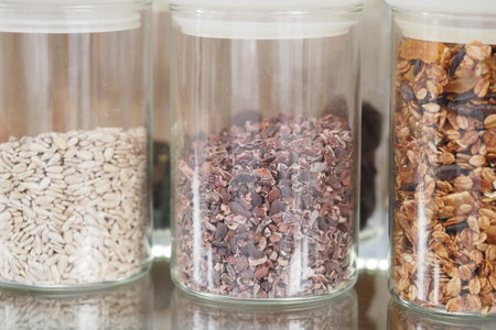 Containers holding various healthy ingredients on display